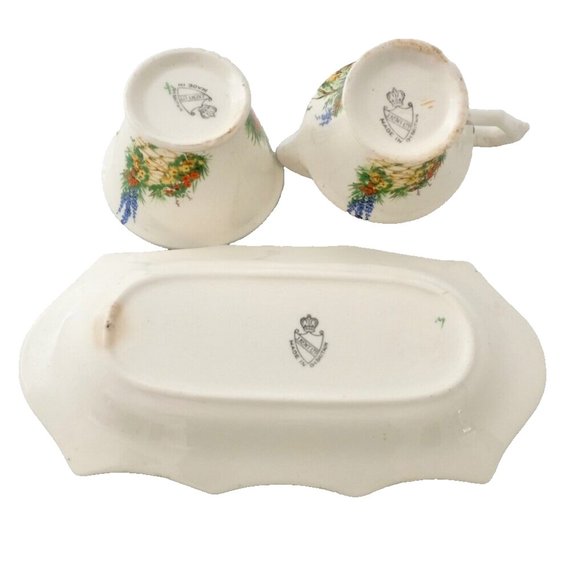 VITG 1950s~JAMES KENT ENGLAND~”Sunnyside” Porcelain Creamer & Open Sugar w/ Tray - Picture 5 of 5